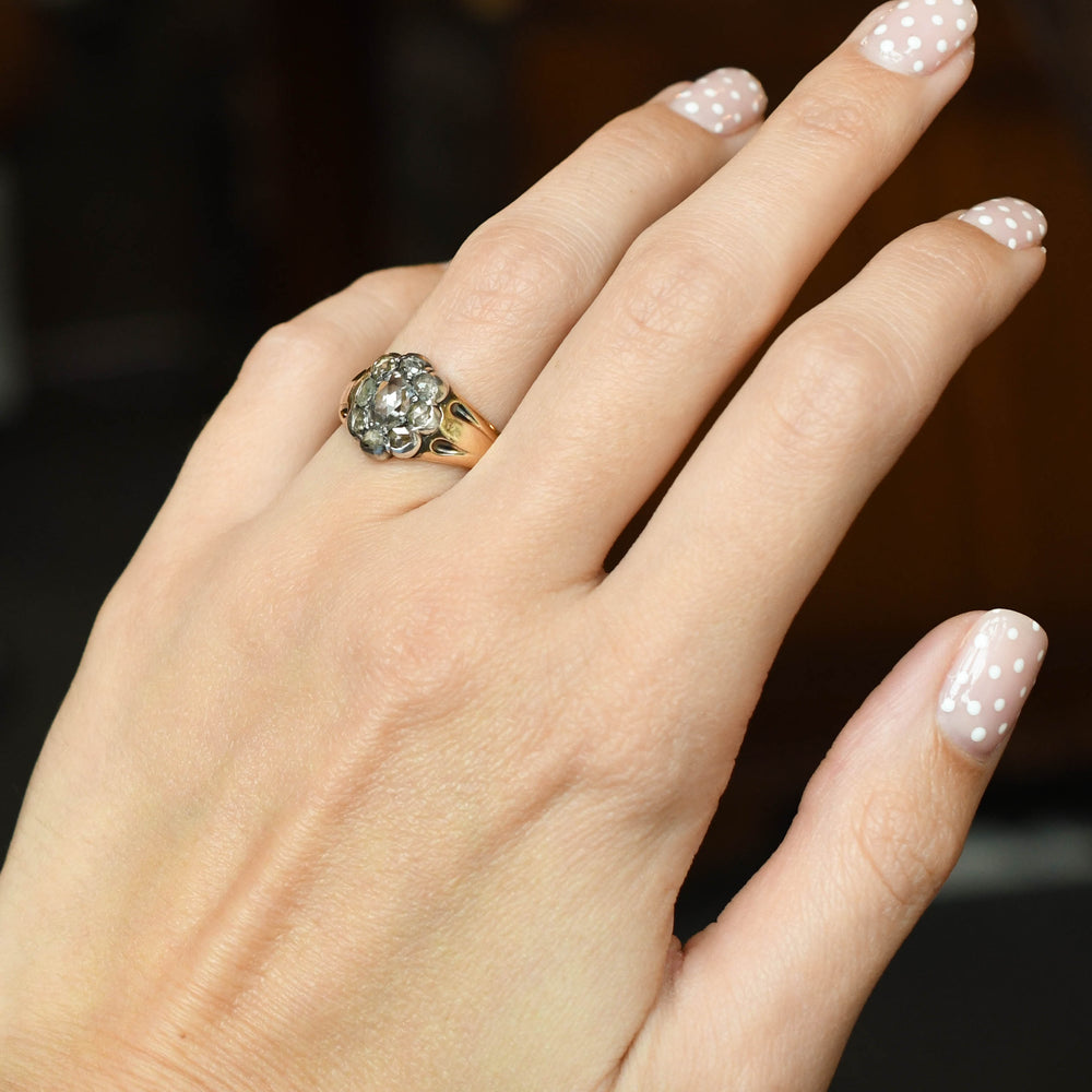 Mid-Victorian Rose Cut Diamond Flower Cluster Ring