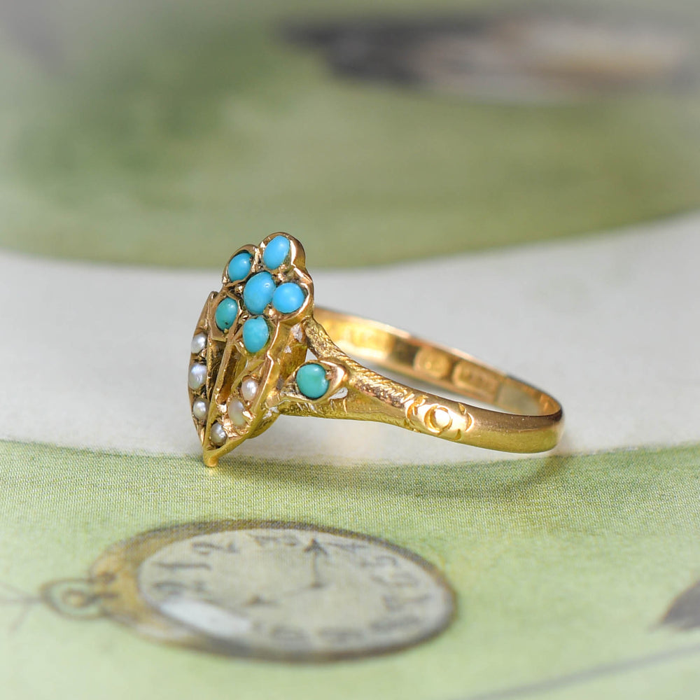 Victorian Turquoise & Pearl Forget-Me-Not Ring