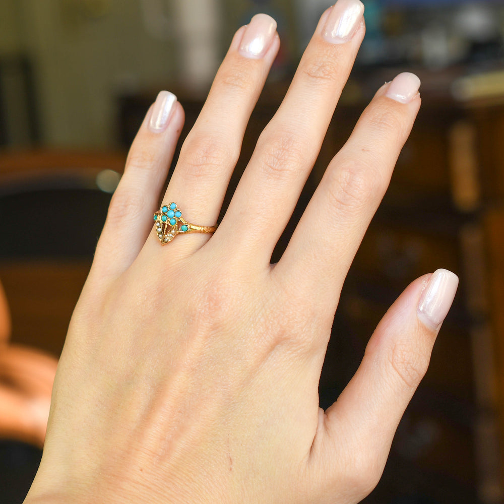Victorian Turquoise & Pearl Forget-Me-Not Ring