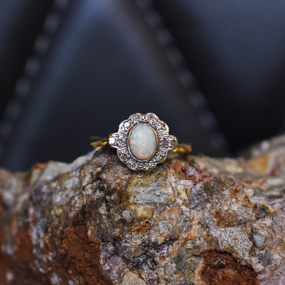 Edwardian Opal & Diamond Flower Cluster Ring