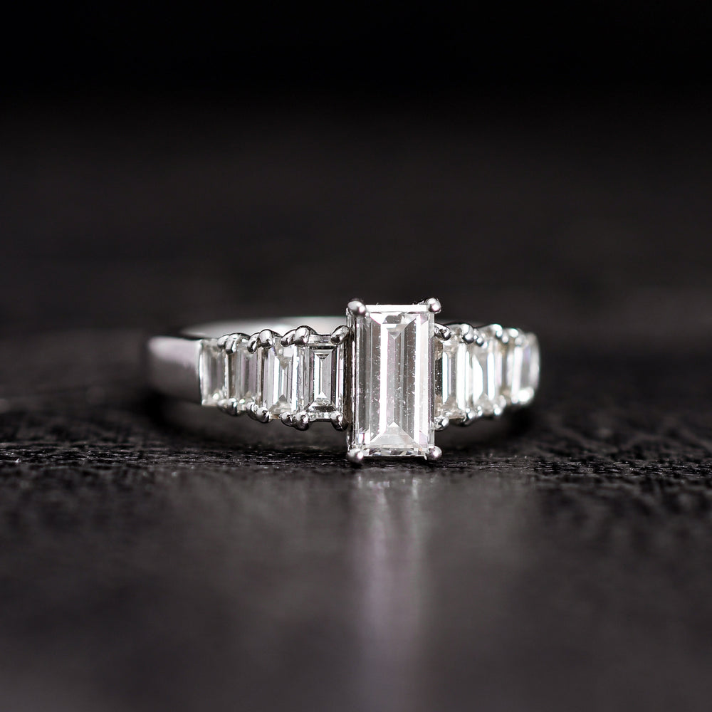 Vintage Baguette Diamond Solitaire Engagement Ring
