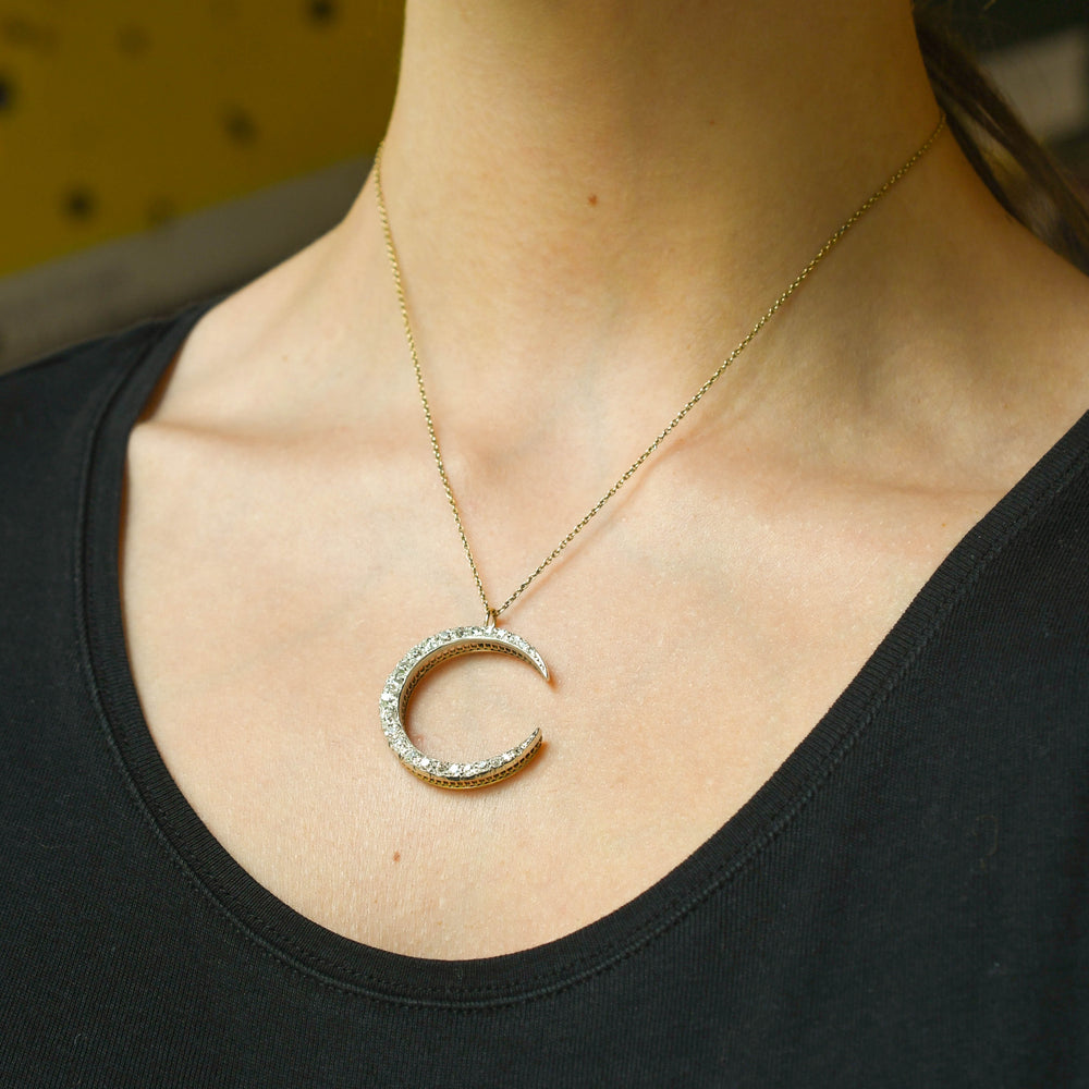 Edwardian Boxed Diamond Crescent Pendant