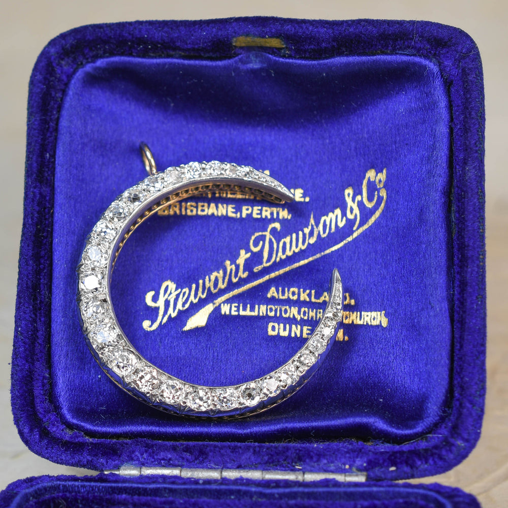 Edwardian Boxed Diamond Crescent Pendant