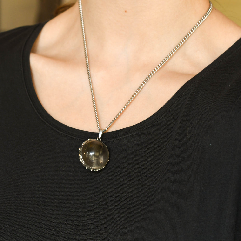 Victorian Silver Rock Crystal Pendant & Chain