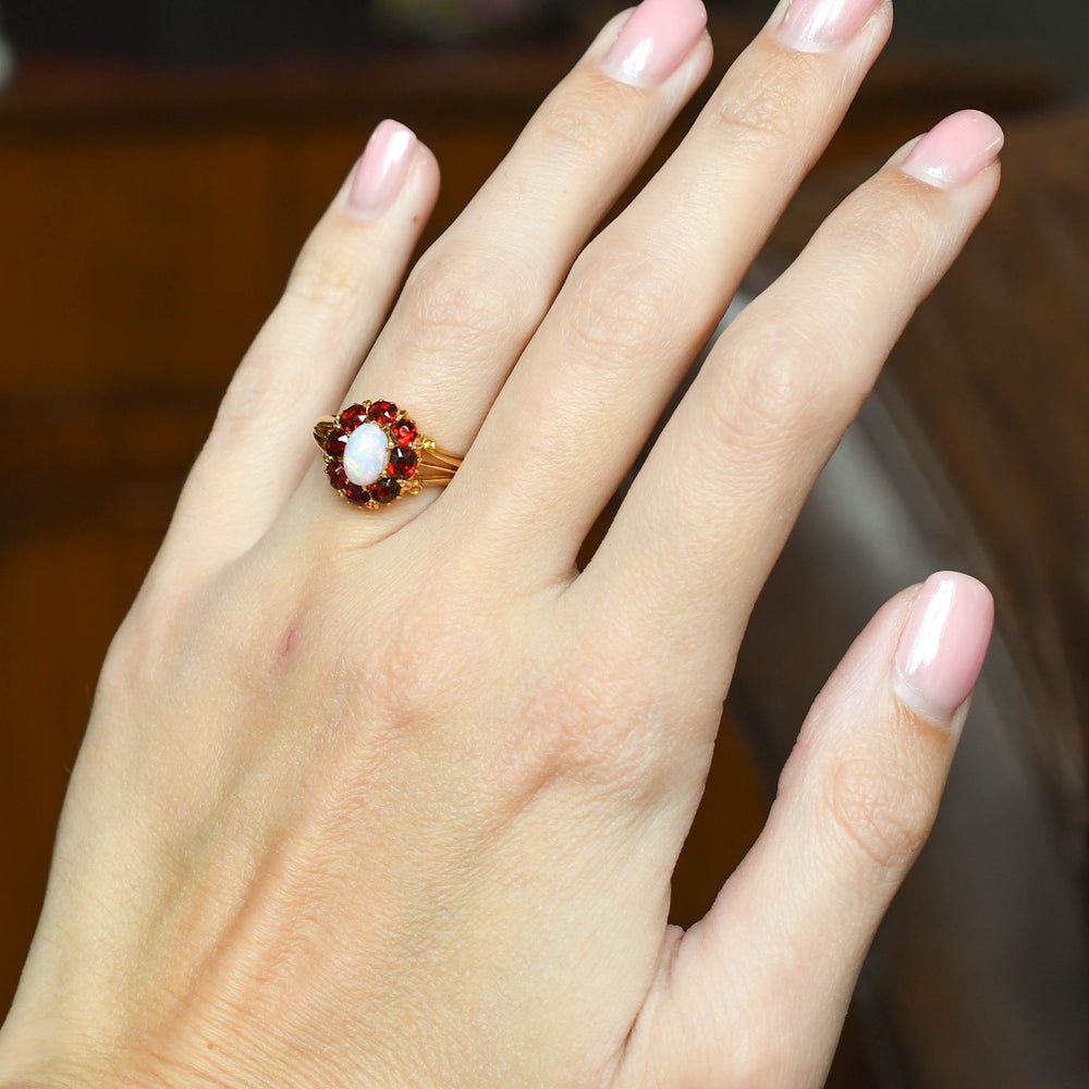 Victorian Opal & Ruby Cluster Ring