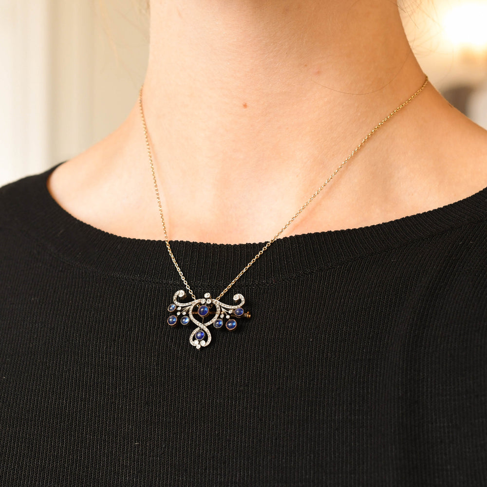 Art Nouveau Sapphire & Diamond Brooch