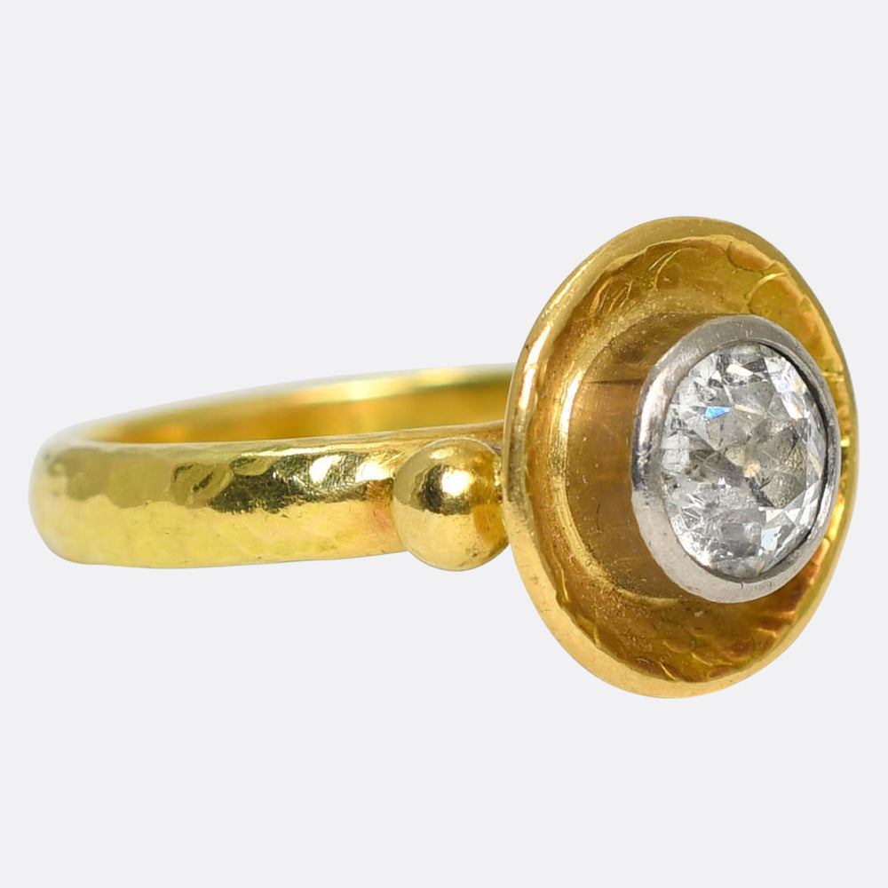 1.8ct Old Mine Cut Diamond Modernist 18k Gold Ring