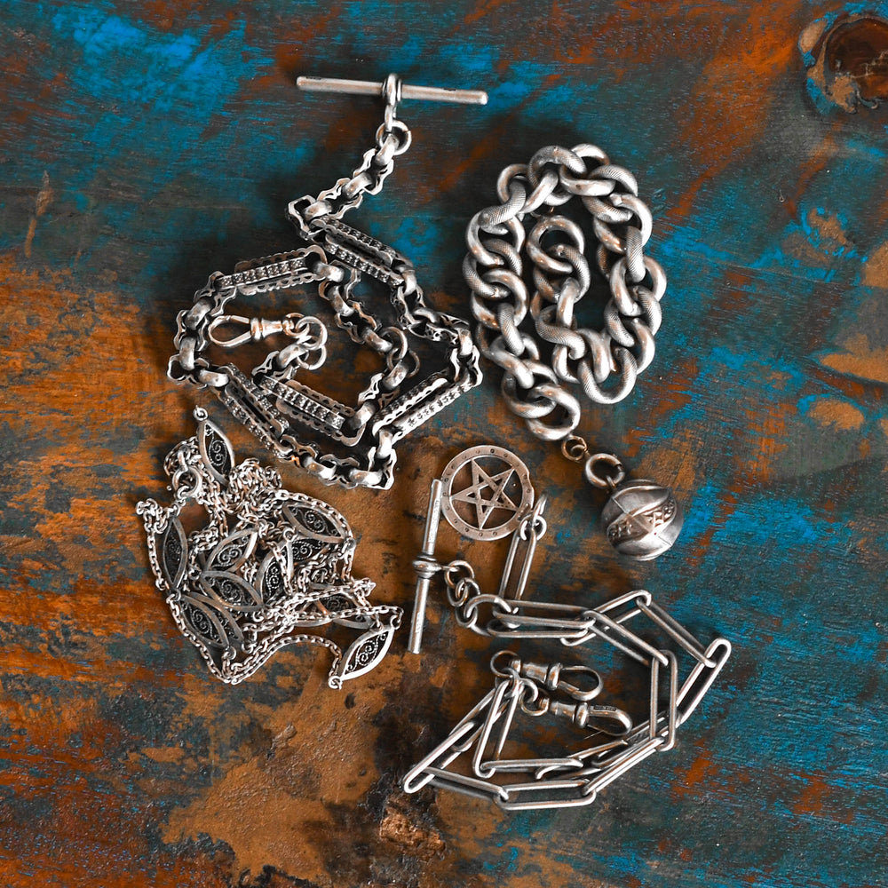 Antique Set of Four Silver Bracelet & Chains