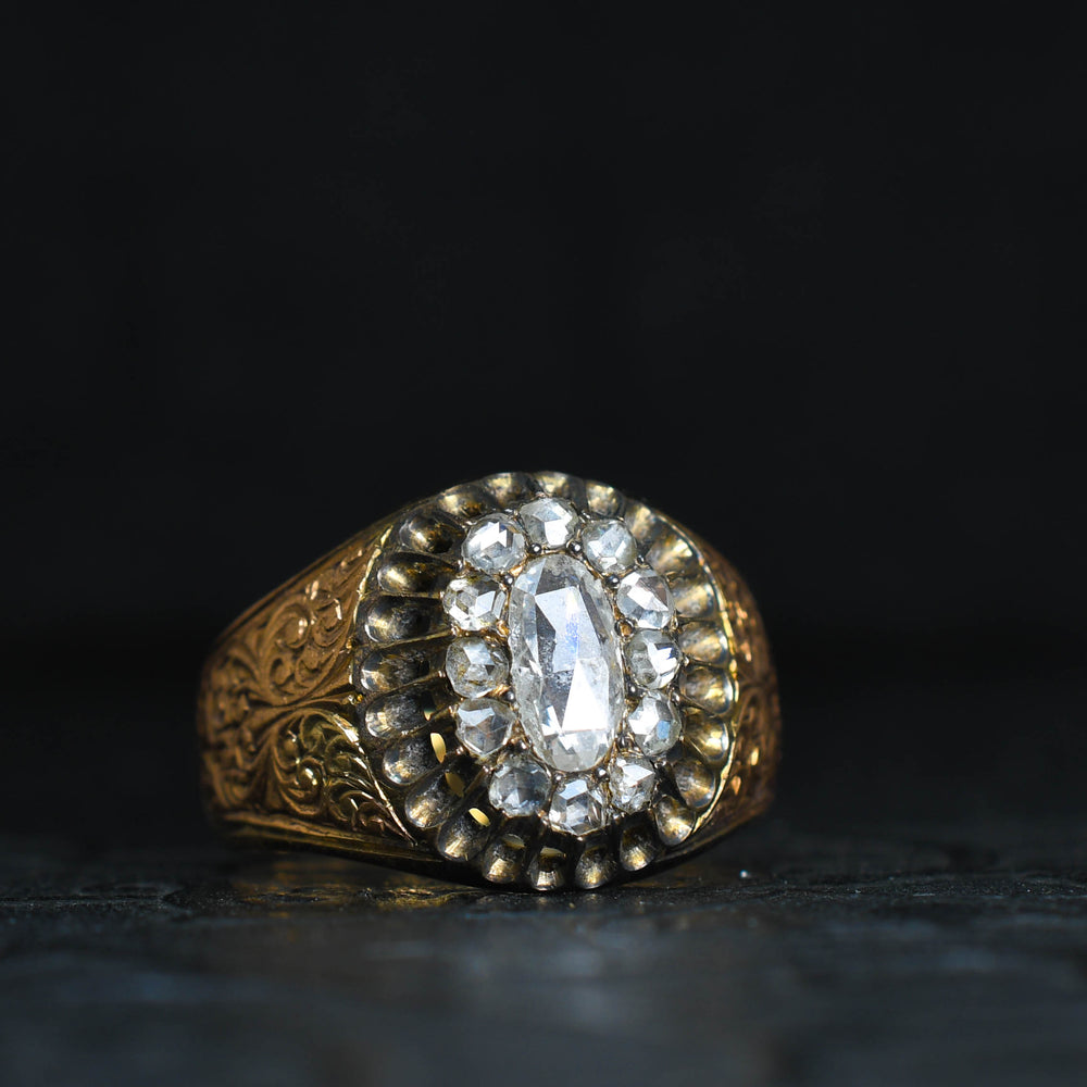 Early Victorian Rose Cut Diamond Cluster Band Ring