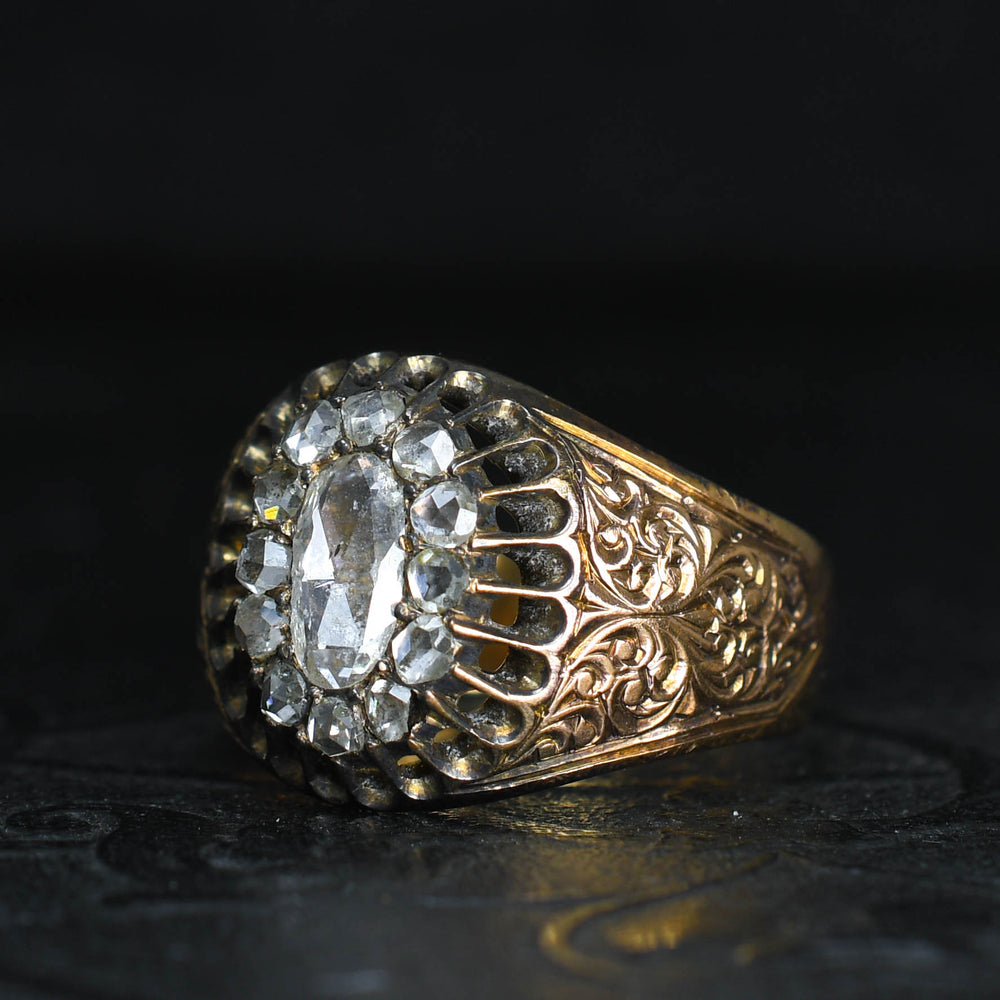 Early Victorian Rose Cut Diamond Cluster Band Ring
