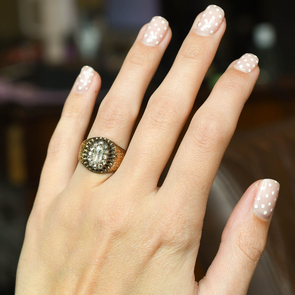 Early Victorian Rose Cut Diamond Cluster Band Ring