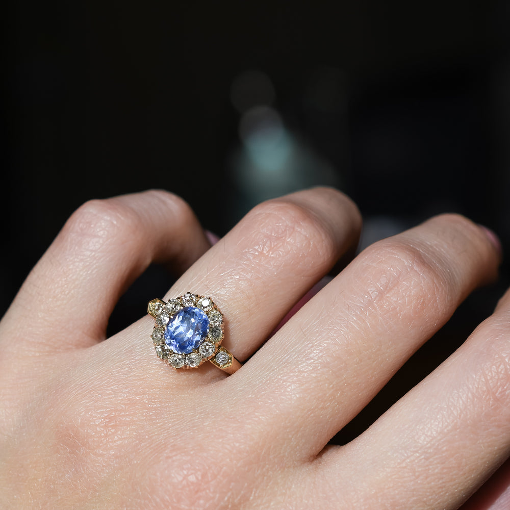 Victorian 2.57ct Ceylon Sapphire & Diamond Engagement Ring
