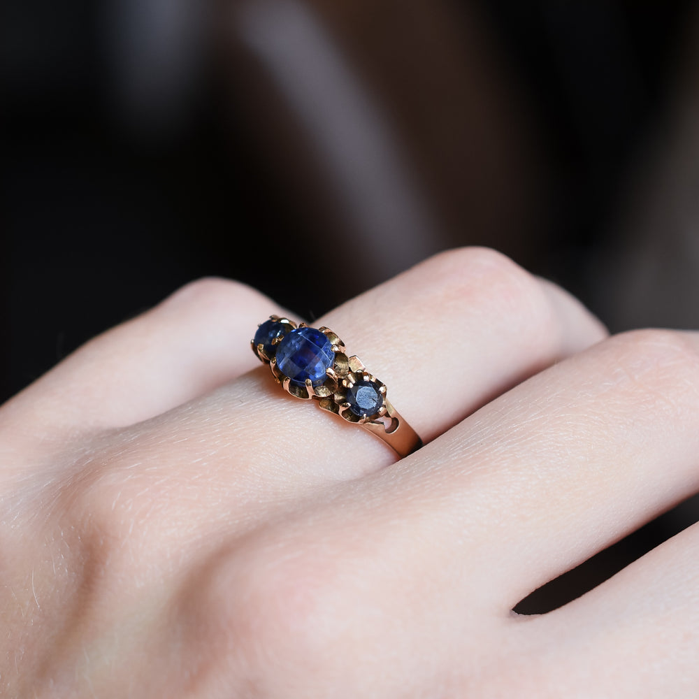 Pre-Revolution Russian Blue Spinel 3-Stone Ring