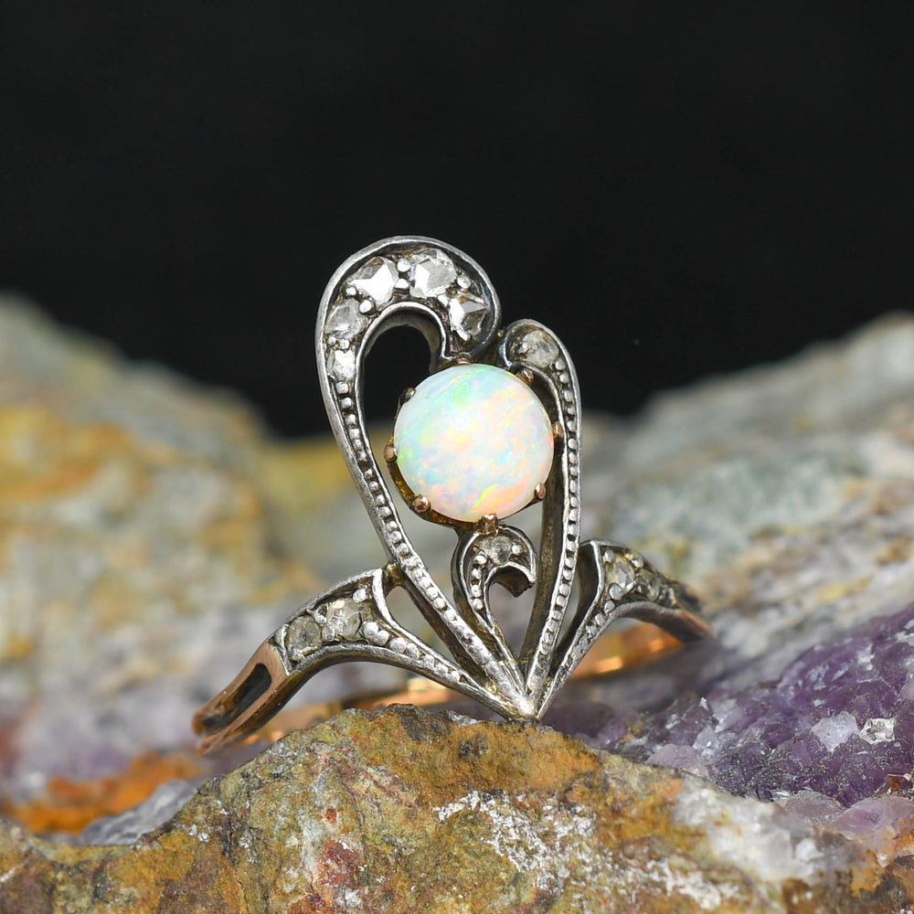 Art Nouveau Opal & Rose Cut Diamond Ring