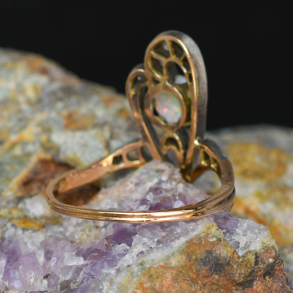 Art Nouveau Opal & Rose Cut Diamond Ring