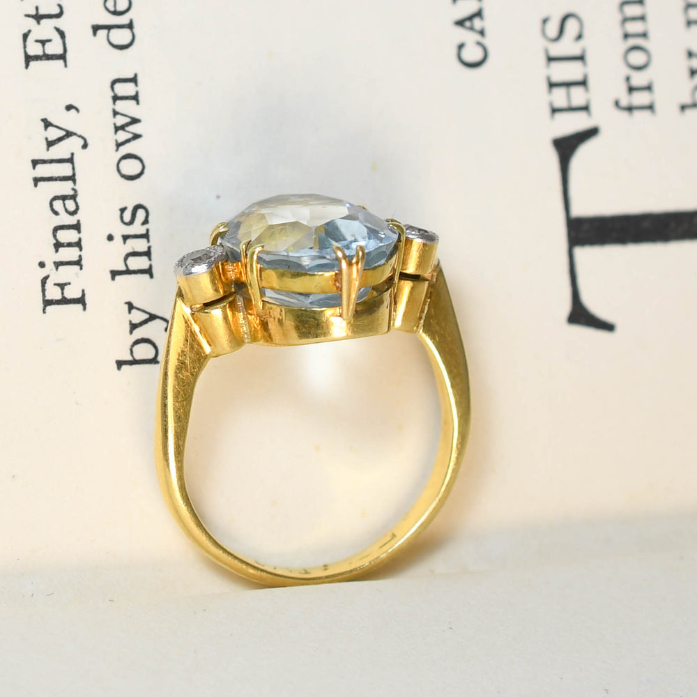 Edwardian 5.12ct Aquamarine & Diamond 3-Stone Ring