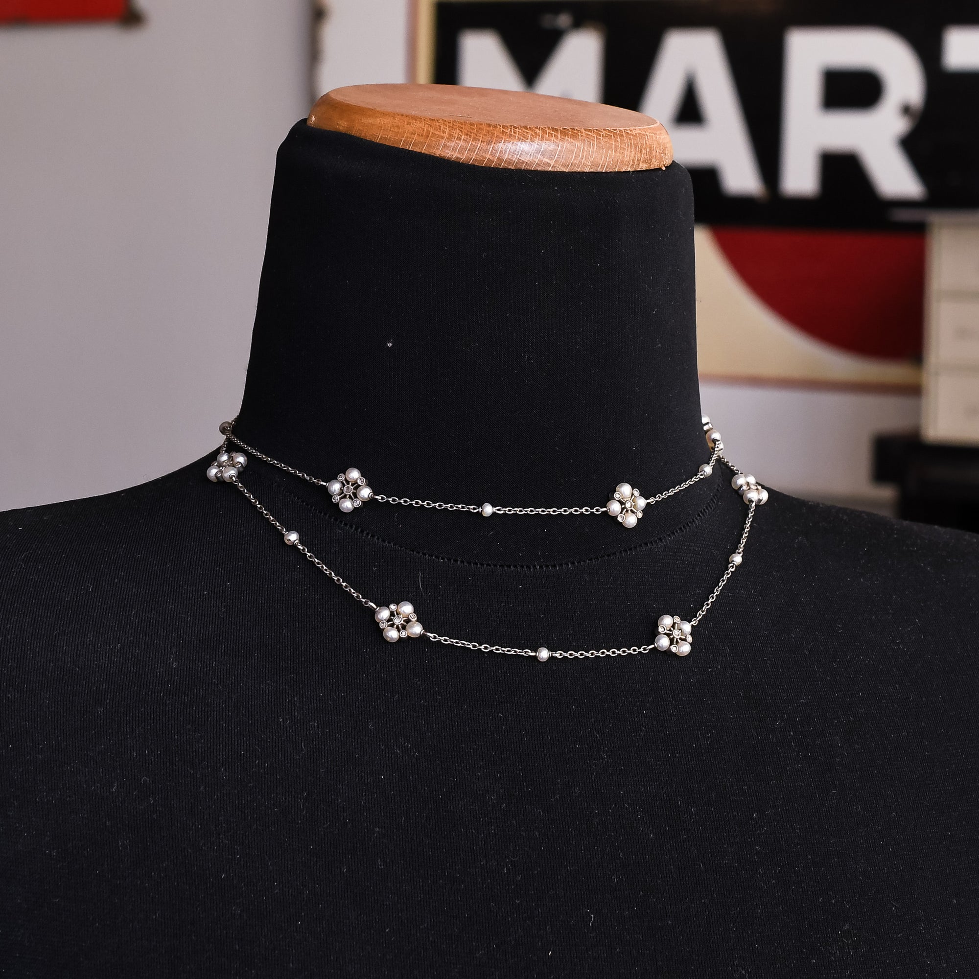 Edwardian Boucheron Diamond Pearl Chain Butter Lane Antiques