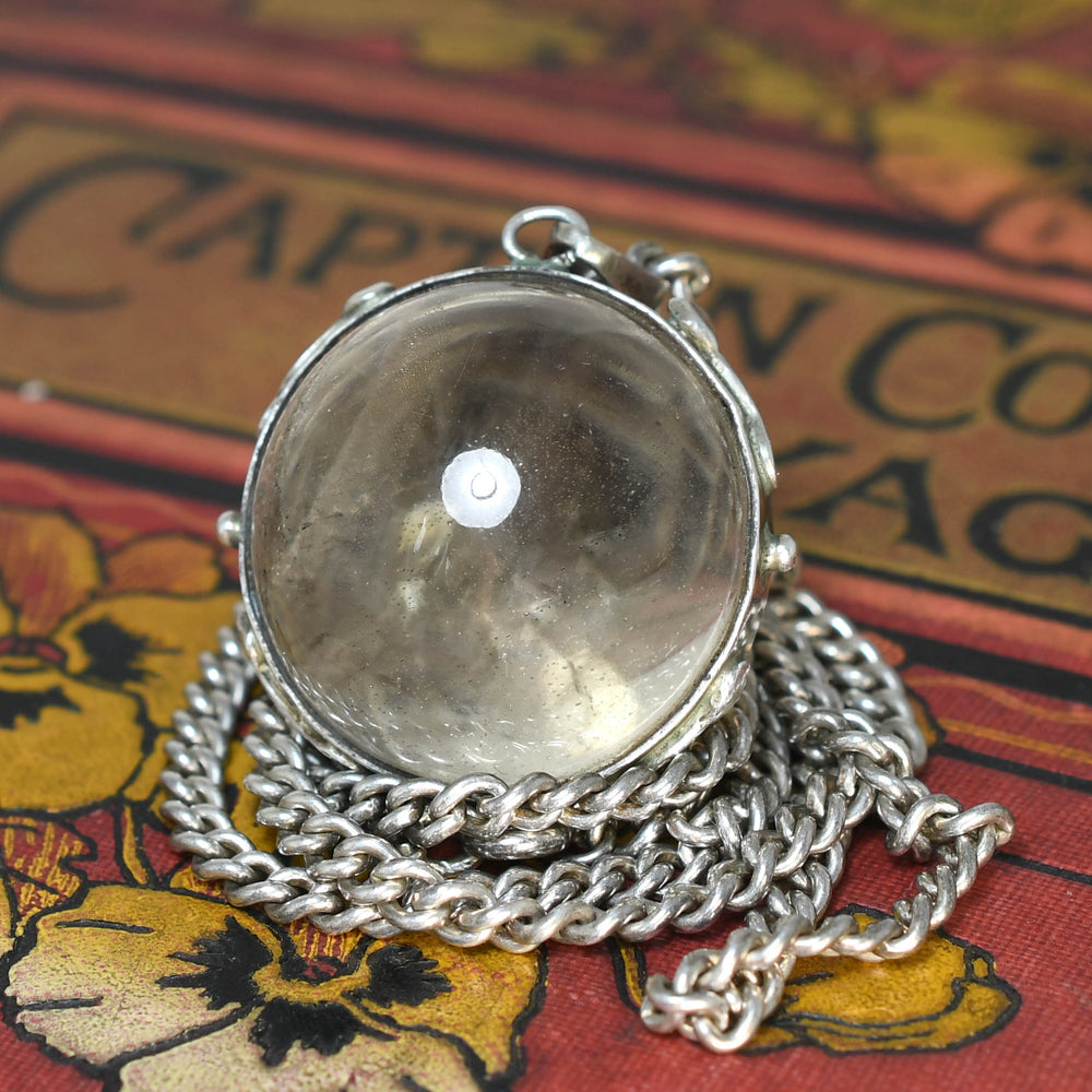 Victorian Silver Rock Crystal Pendant & Chain