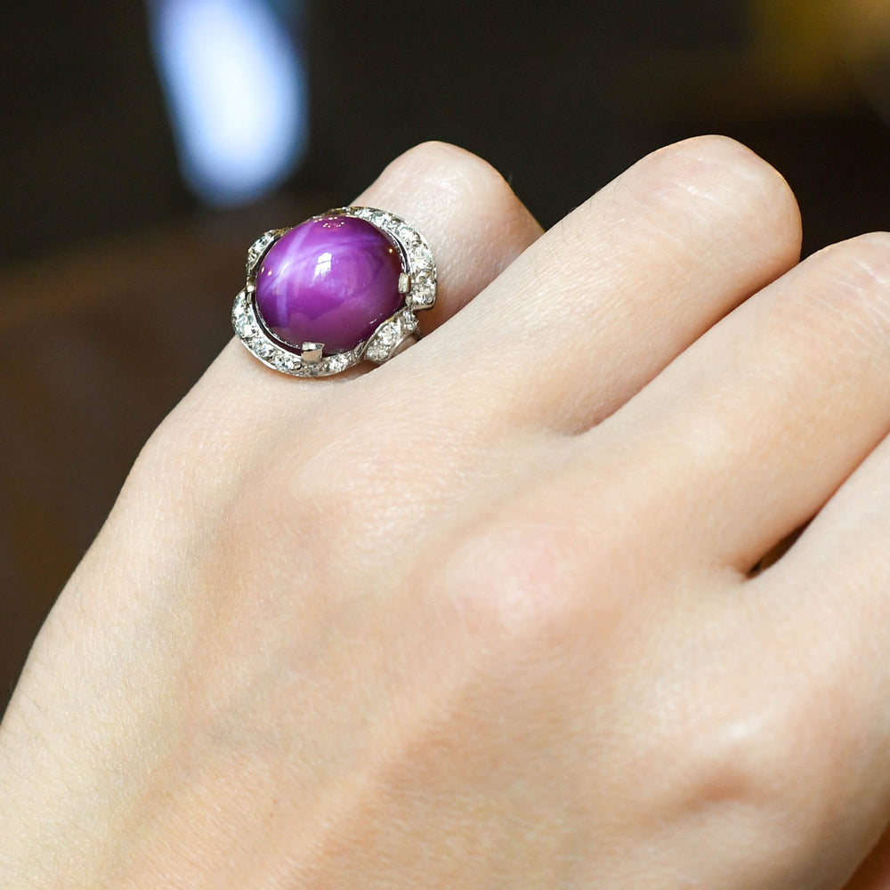 Art Deco Star Ruby & Diamond Cluster Ring