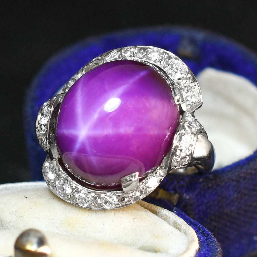 Art Deco Star Ruby & Diamond Cluster Ring