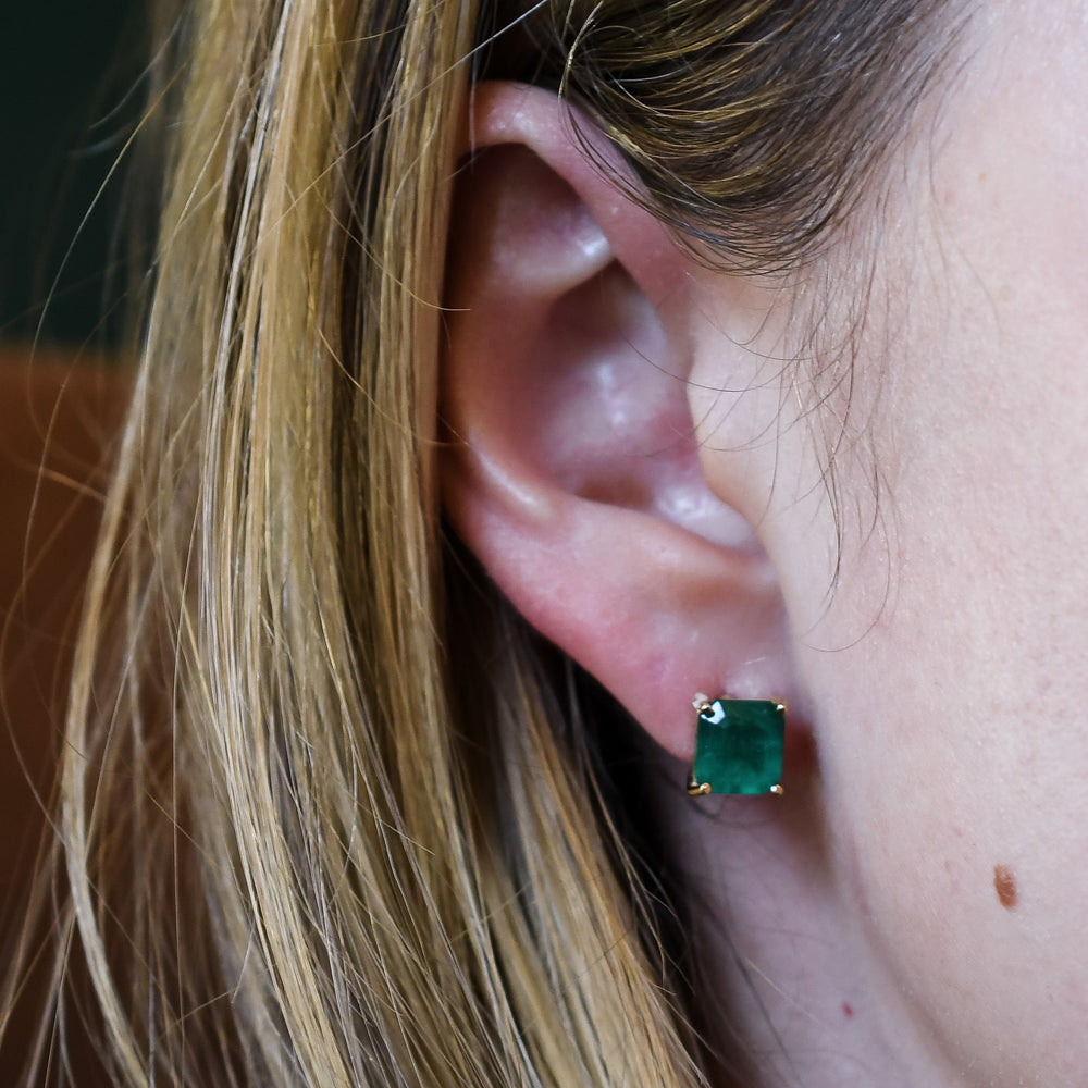 Vintage Emerald Solitaire Stud Earrings