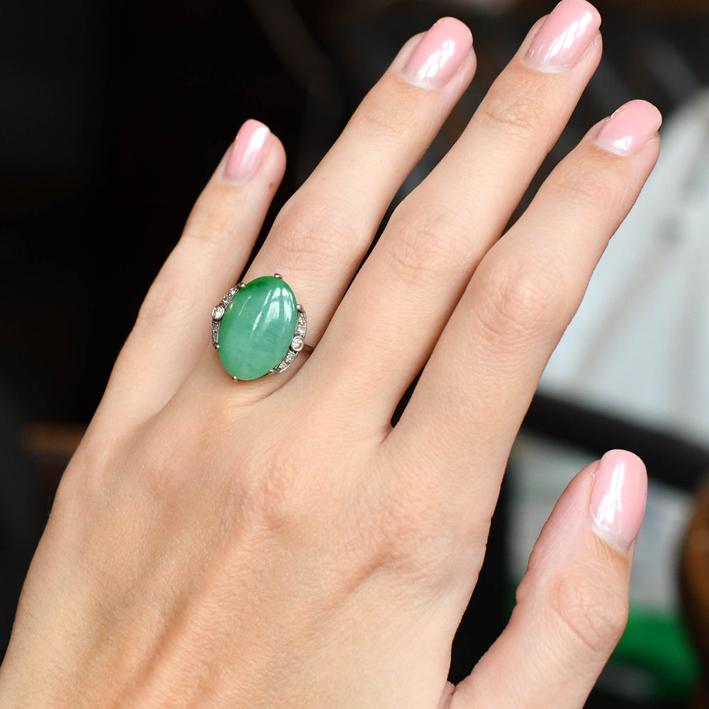 Art Deco Jade & Diamond Ring