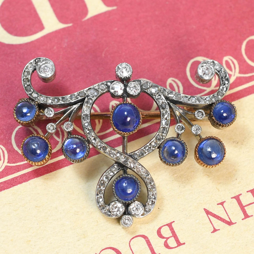 Art Nouveau Sapphire & Diamond Brooch