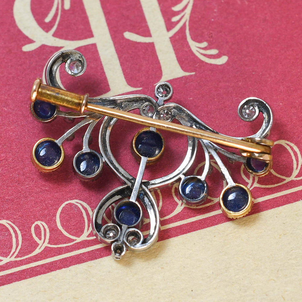 Art Nouveau Sapphire & Diamond Brooch