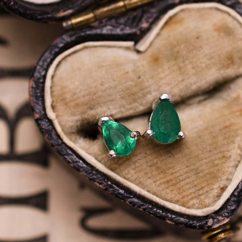 Vintage Emerald Solitaire Stud Earrings