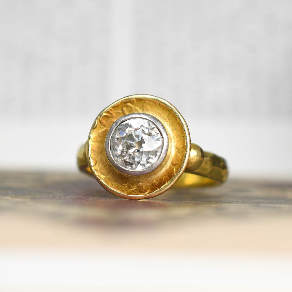 1.8ct Old Mine Cut Diamond Modernist 18k Gold Ring
