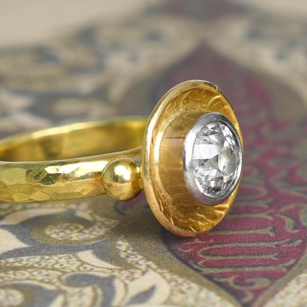 1.8ct Old Mine Cut Diamond Modernist 18k Gold Ring