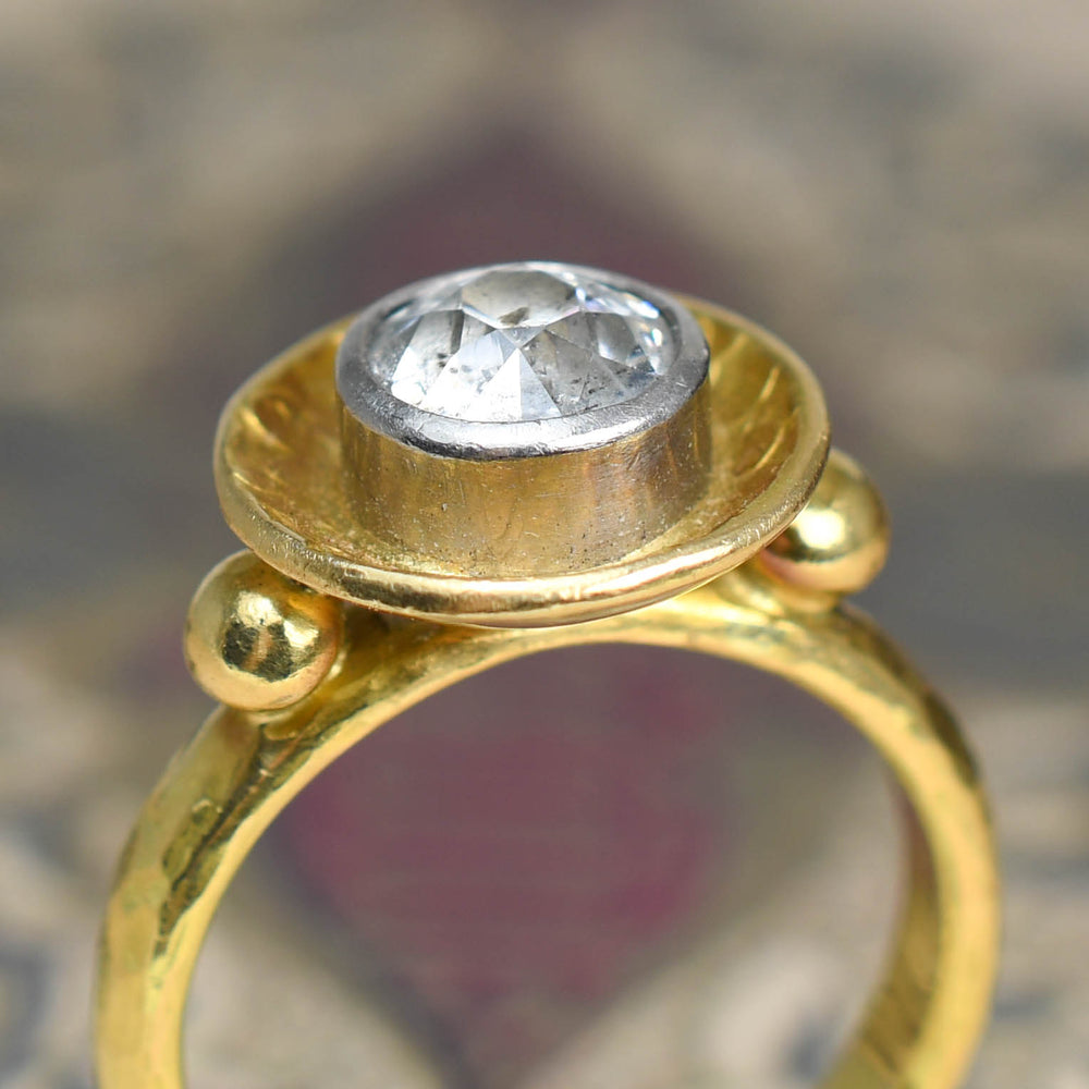 1.8ct Old Mine Cut Diamond Modernist 18k Gold Ring