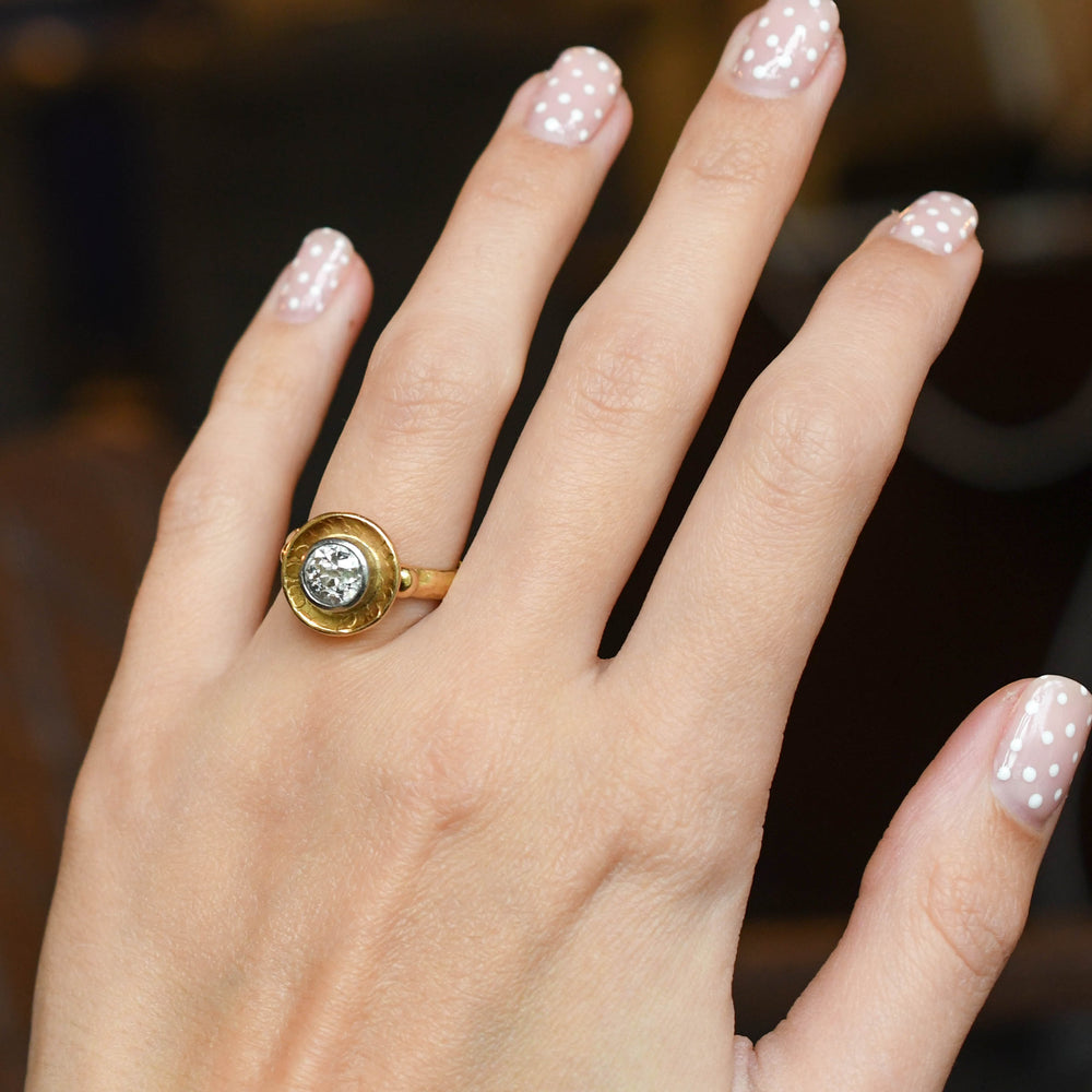 1.8ct Old Mine Cut Diamond Modernist 18k Gold Ring