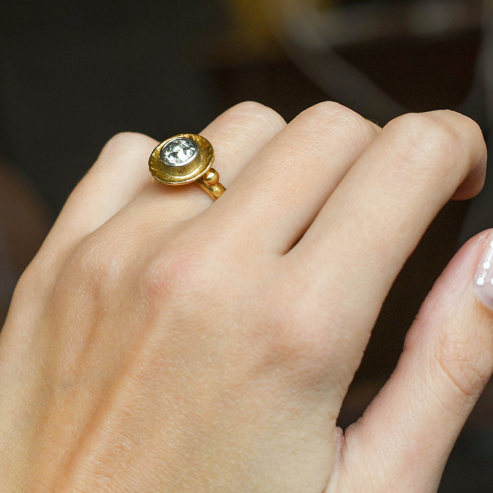 1.8ct Old Mine Cut Diamond Modernist 18k Gold Ring