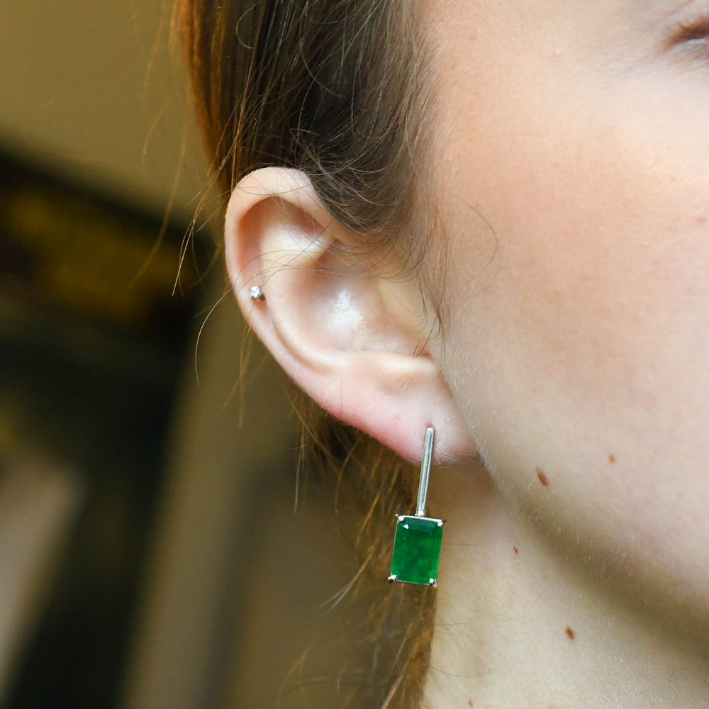 Vintage Emerald Solitaire Drop Earrings