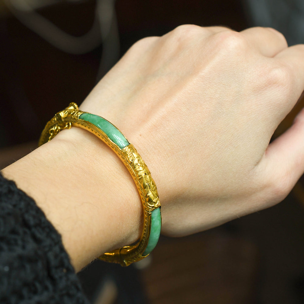 Antique Chinese Jade 24k Gold Bangle