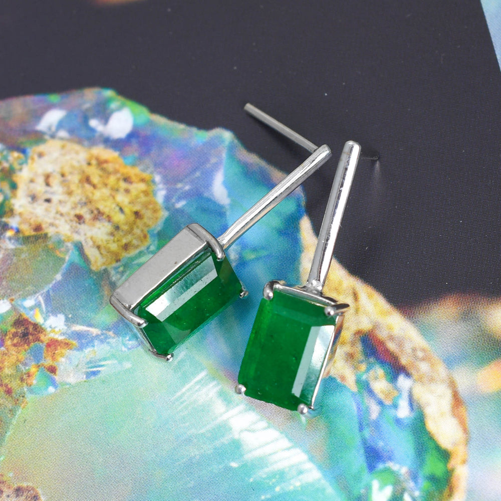 Vintage Emerald Solitaire Drop Earrings