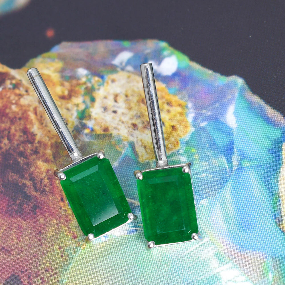 Vintage Emerald Solitaire Drop Earrings