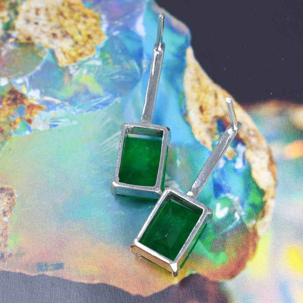 Vintage Emerald Solitaire Drop Earrings