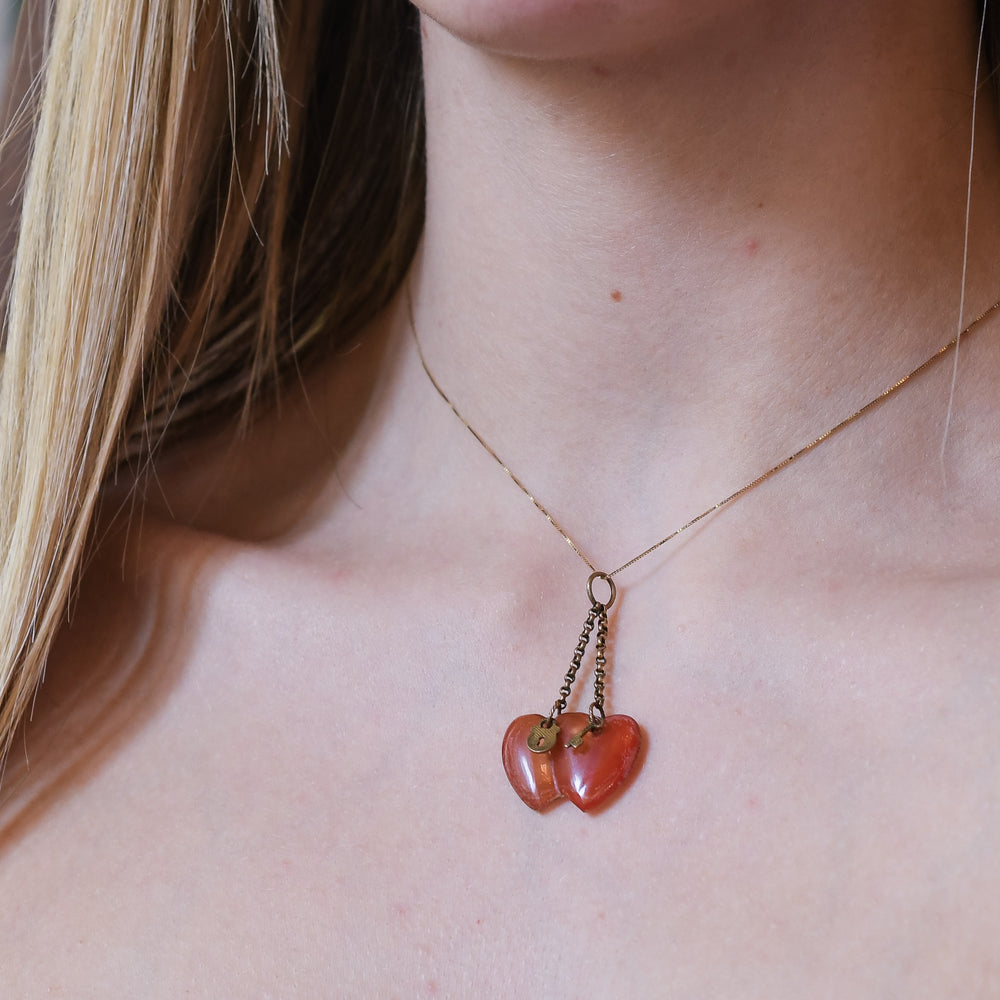 Georgian Carnelian Double Heart Charm Pendant