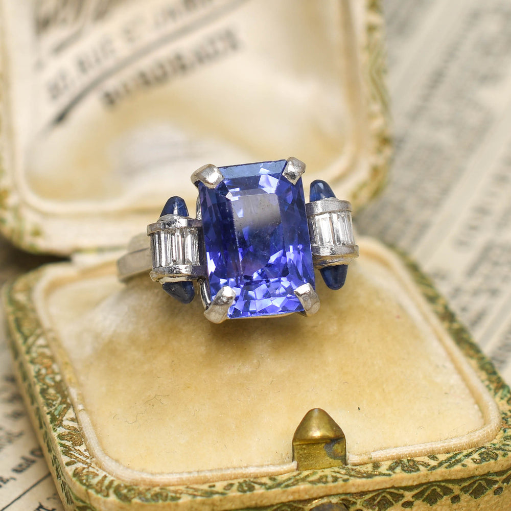 Art Deco 8.60ct Ceylon Sapphire & Diamond Ring