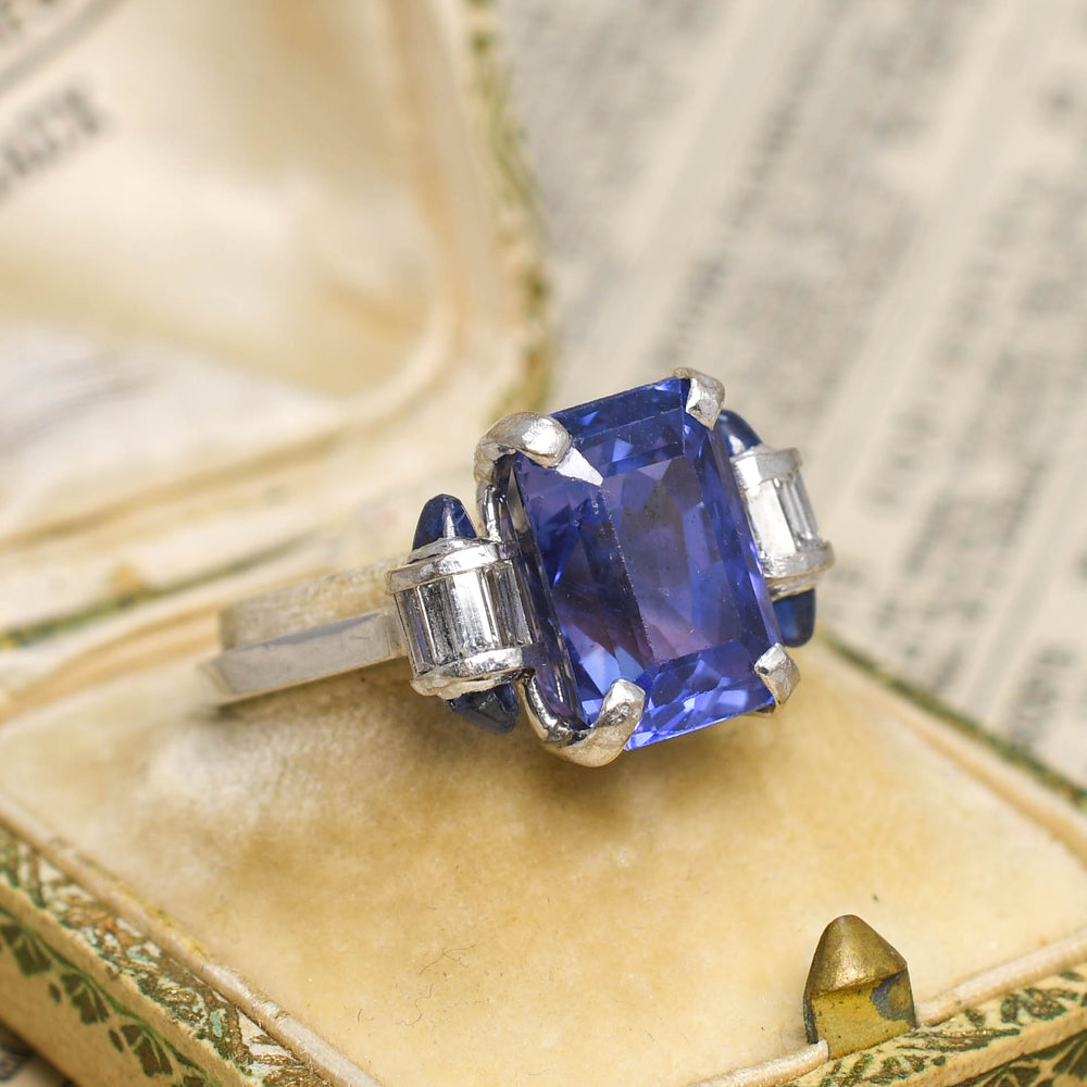 Art Deco 8.60ct Ceylon Sapphire & Diamond Ring