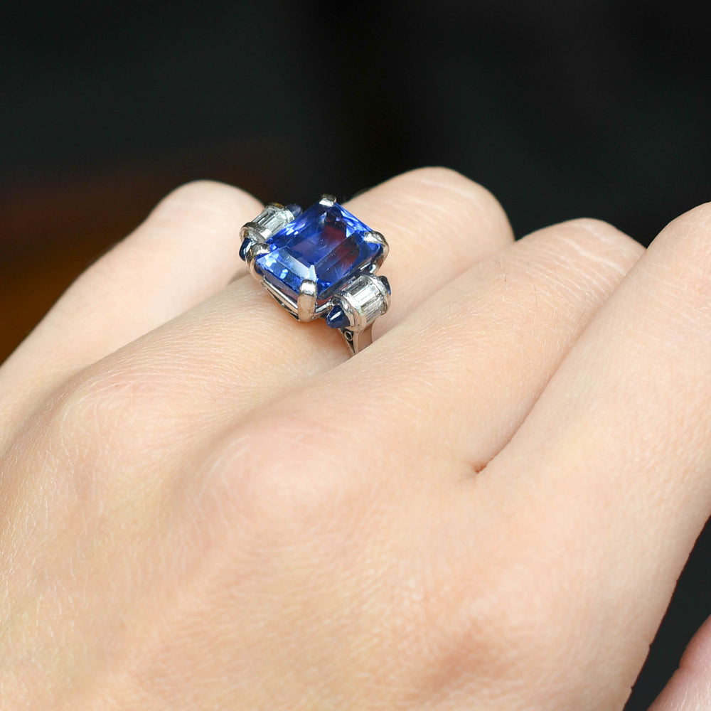 Art Deco 8.60ct Ceylon Sapphire & Diamond Ring