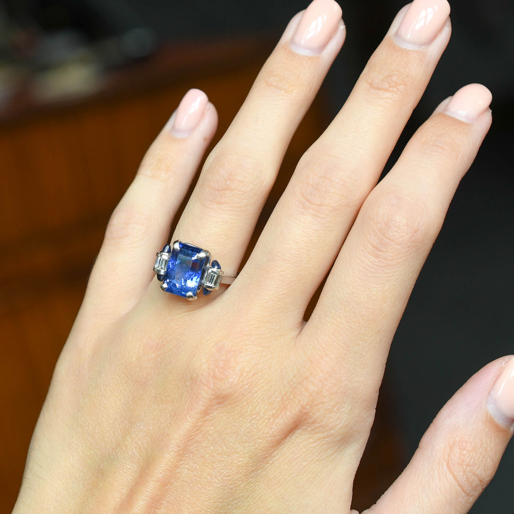 Art Deco 8.60ct Ceylon Sapphire & Diamond Ring