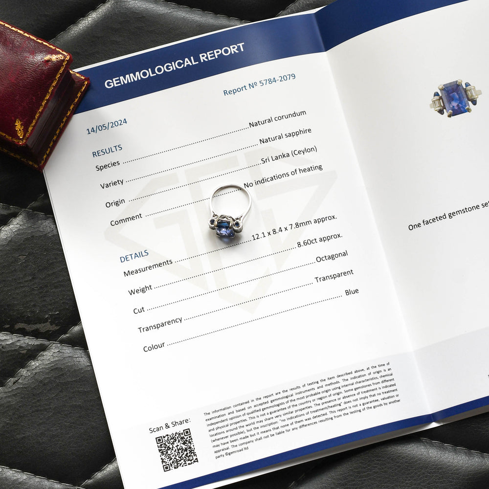 Art Deco 8.60ct Ceylon Sapphire & Diamond Ring