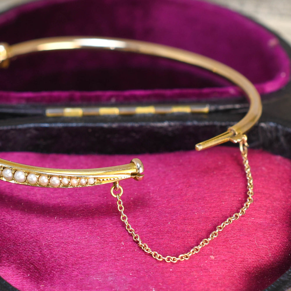 Victorian Pearl & Diamond Cluster Bangle