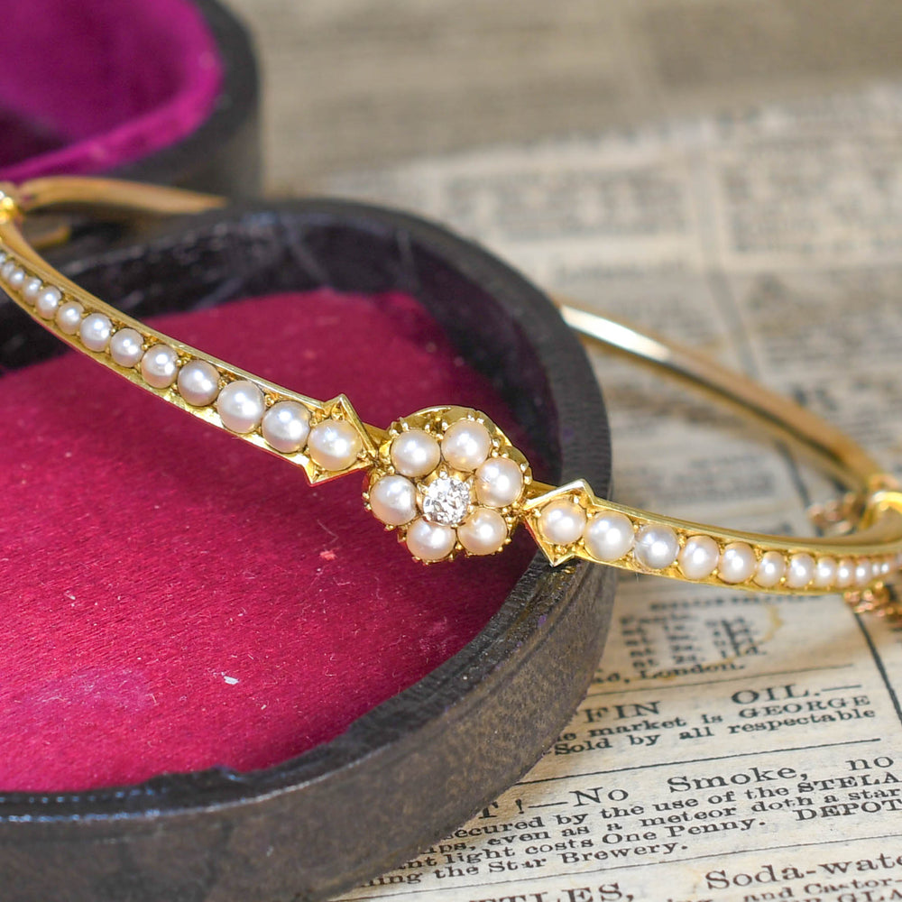 Victorian Pearl & Diamond Cluster Bangle