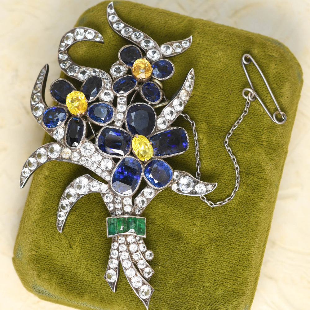 Antique Multi-Sapphire Flower Spray Brooch