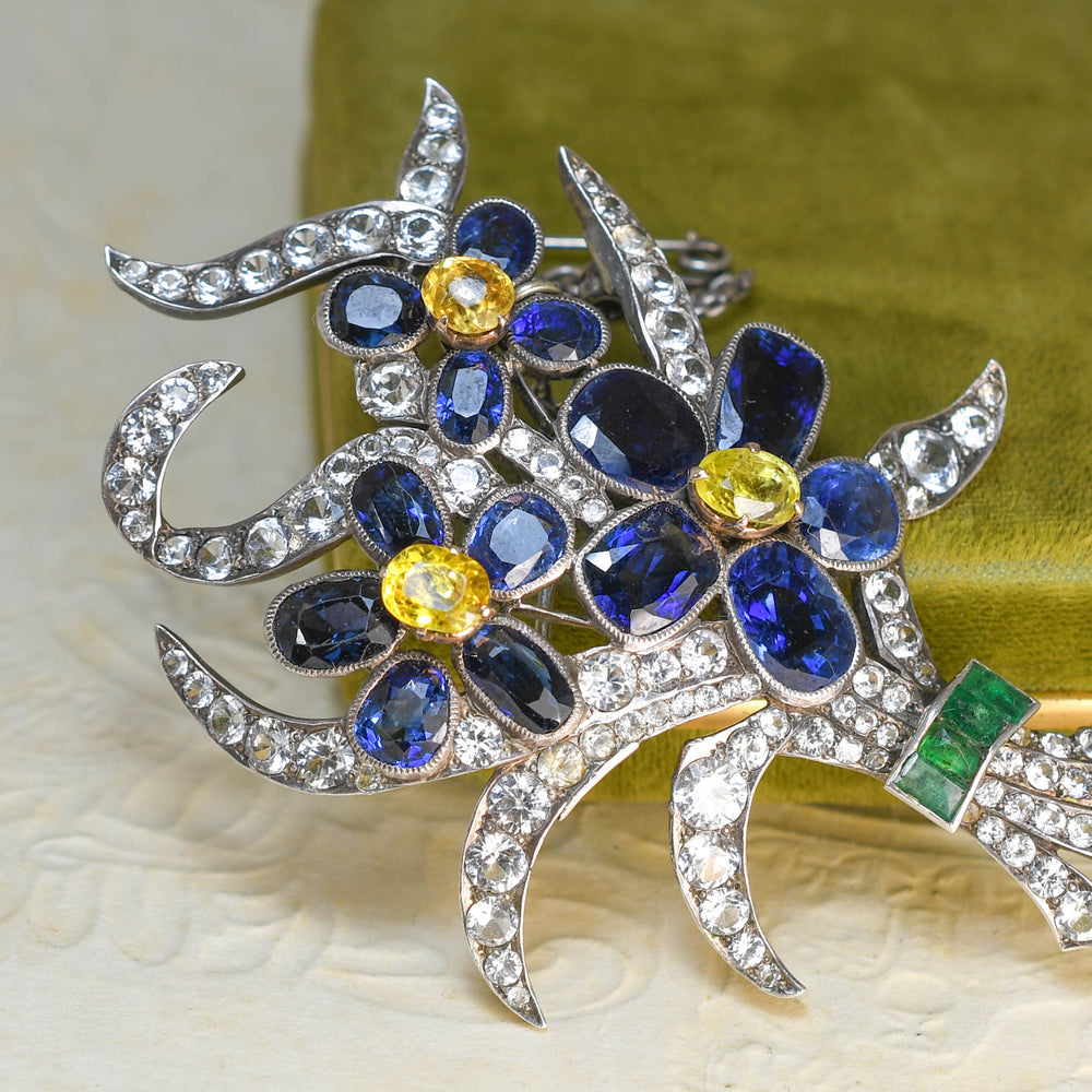 Antique Multi-Sapphire Flower Spray Brooch
