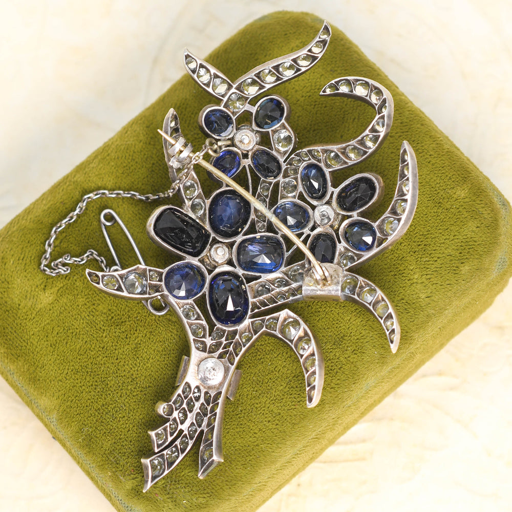 Antique Multi-Sapphire Flower Spray Brooch